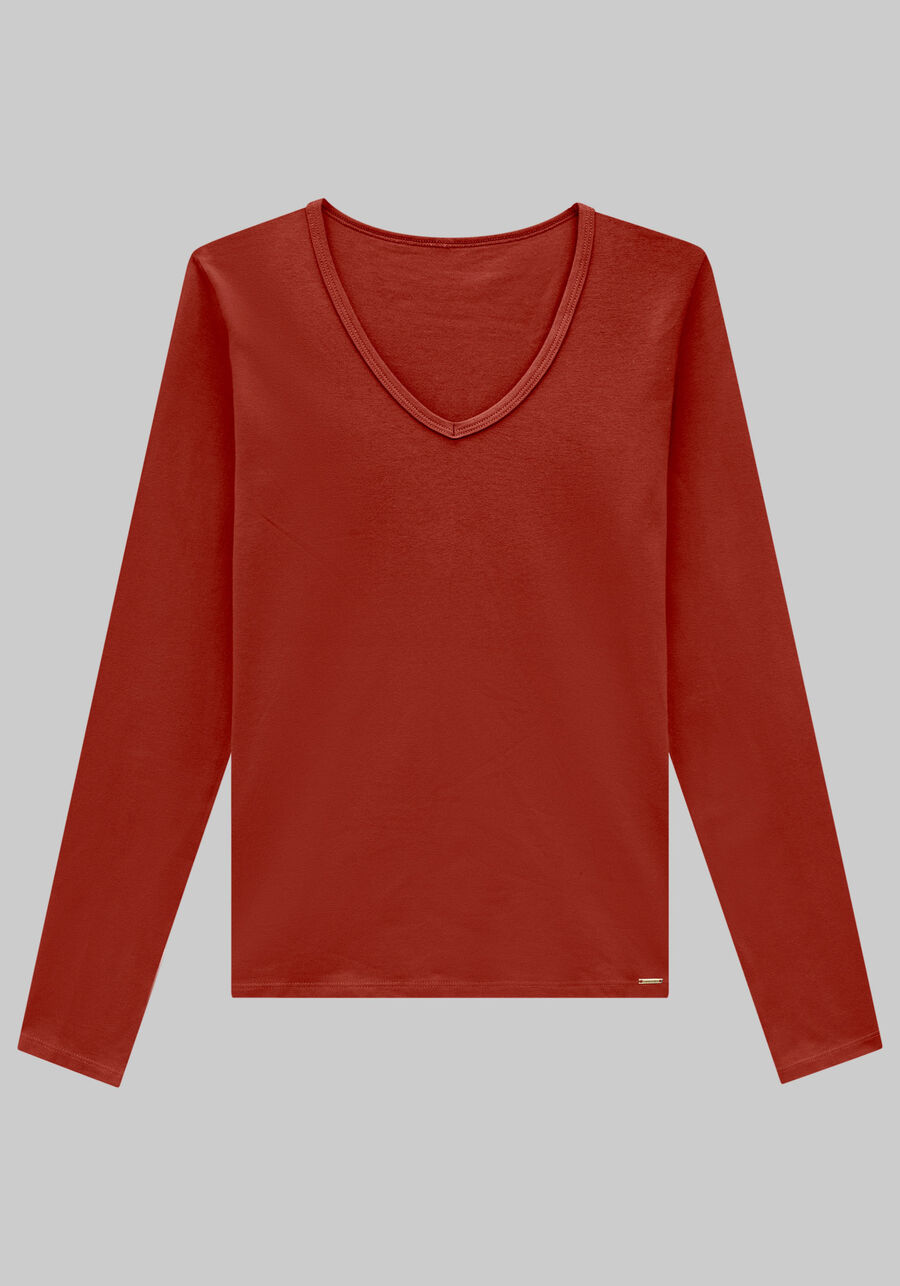 Blusa Manga Longa Básica em Malha com Decote V, . Blusa Manga Longa Básica em Malha com Decote V, , large.