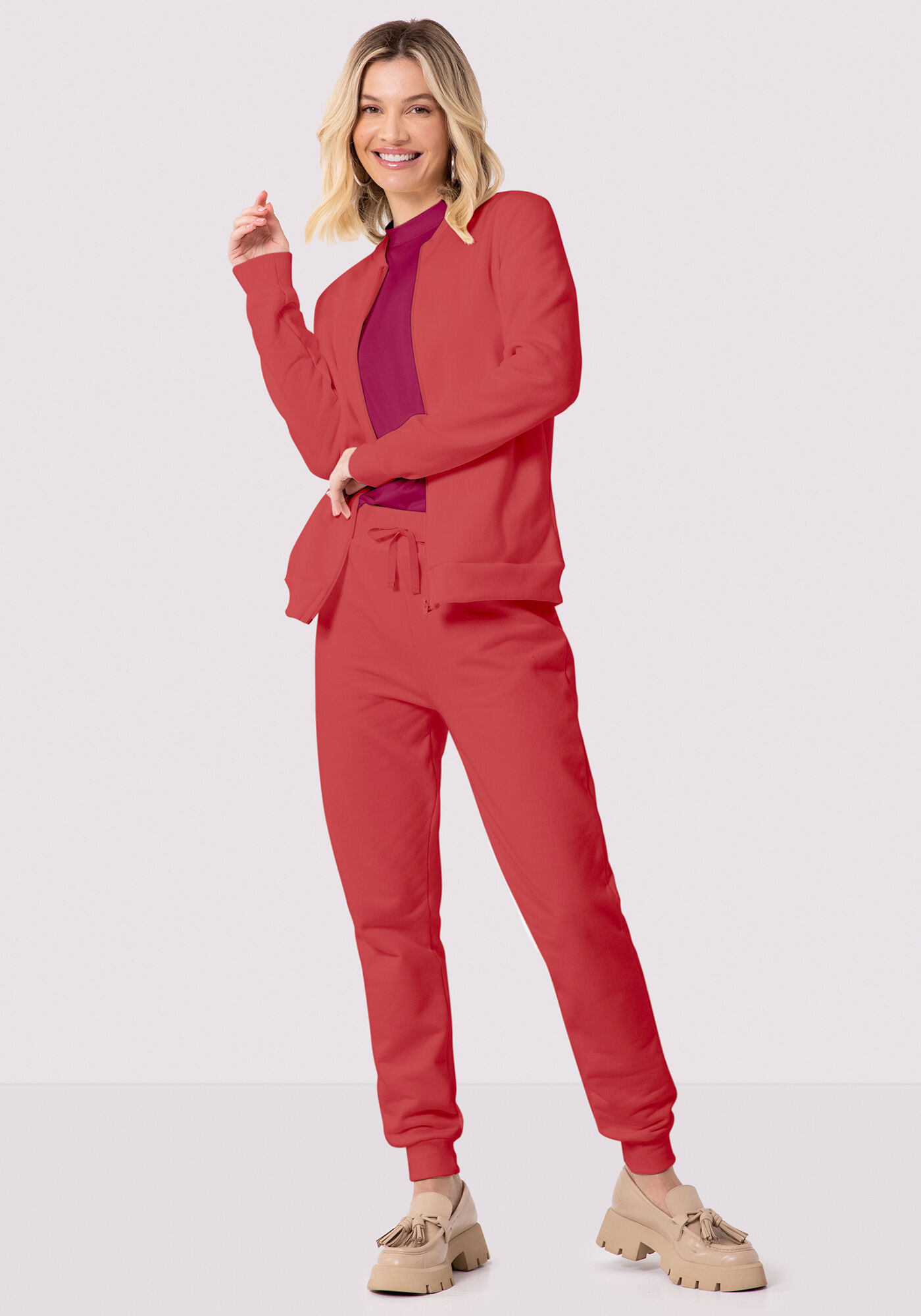 Cal&ccedil;a Jogging Com Cadar&ccedil;o Em Malha De Moletom Felpado, , large.