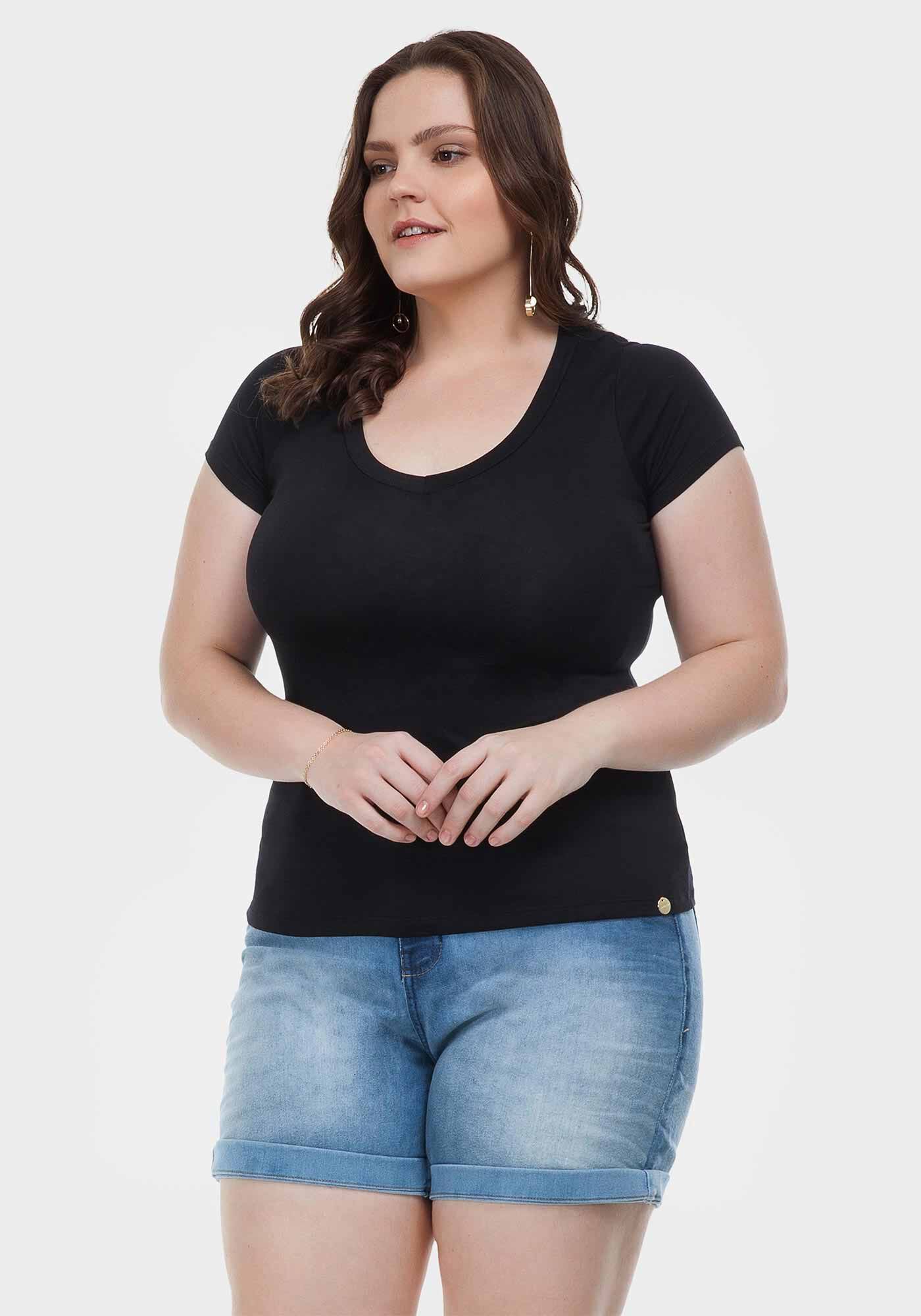 Blusa Plus Size Malha B&aacute;sica, , large.