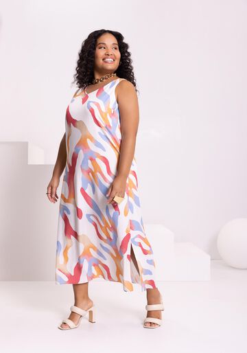 Vestido Midi Chá Com Decote V E Fenda Lateral Em Viscose, POSITIVIDADE VERMELH. Vestido Midi Chá Com Decote V E Fenda Lateral Em Viscose, POSITIVIDADE VERMELH, large.