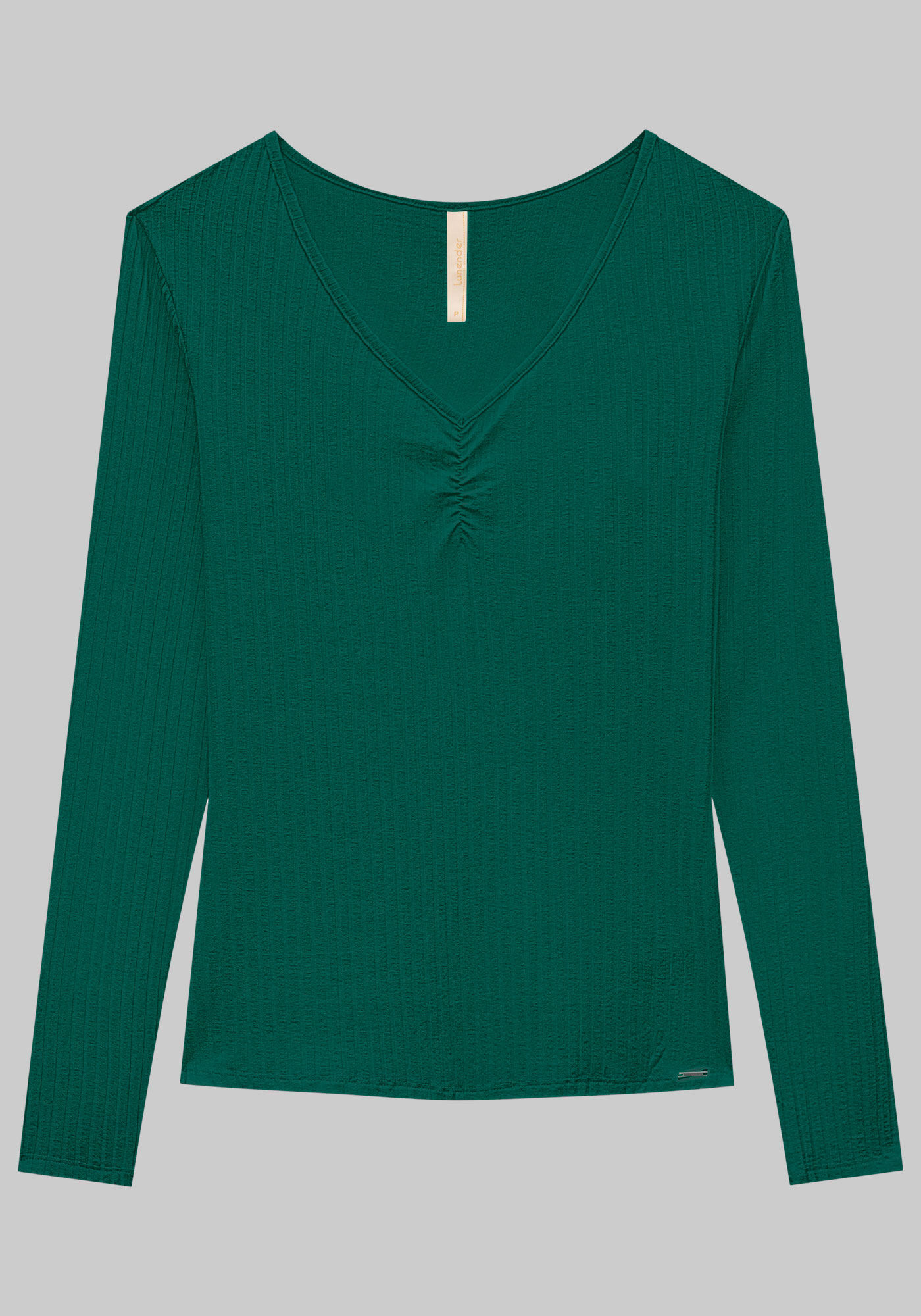 Blusa De Malha Canelada Com Mangas Longas E Decote Em V, , large.