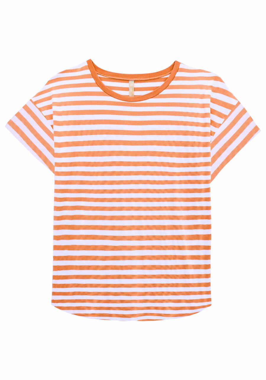 Blusa Plus Size Crepe Listrada, LARANJA BOUQUET. Blusa Plus Size Crepe Listrada, LARANJA BOUQUET, large.