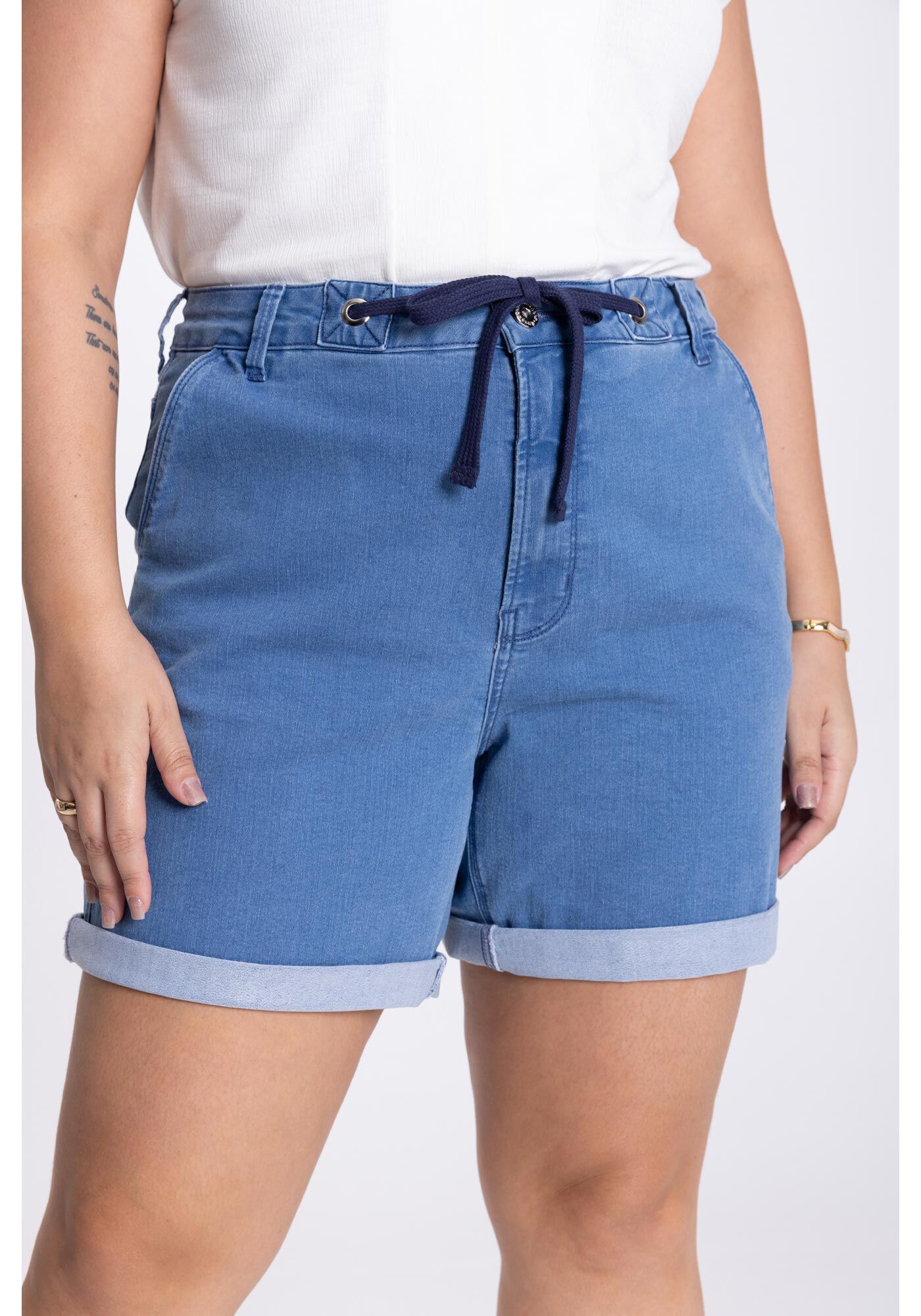 Shorts Jeans Plus Size Boyfriend com Cadarco Lunender