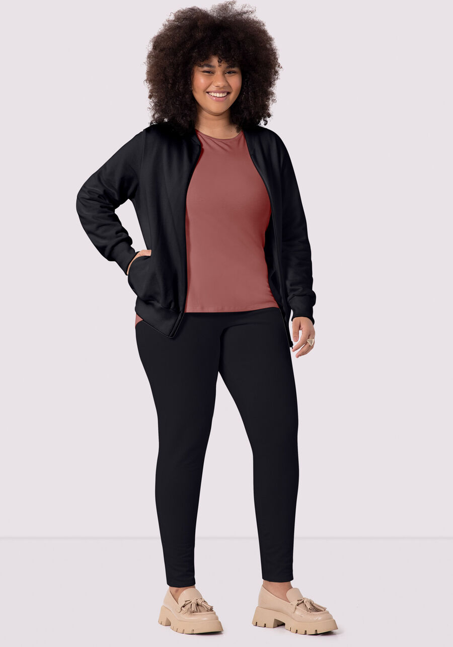 Jaqueta Plus Size Em Moletom Felpado De Algodão Com Zíper, . Jaqueta Plus Size Em Moletom Felpado De Algodão Com Zíper, , large.