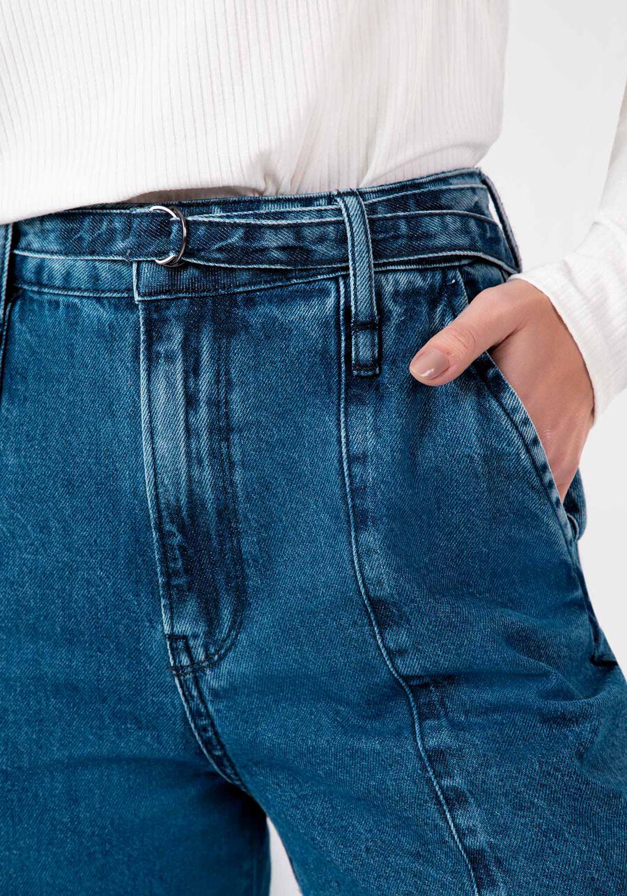 Calça Jeans Wide Leg com Cinto Funcional, JEANS, large.