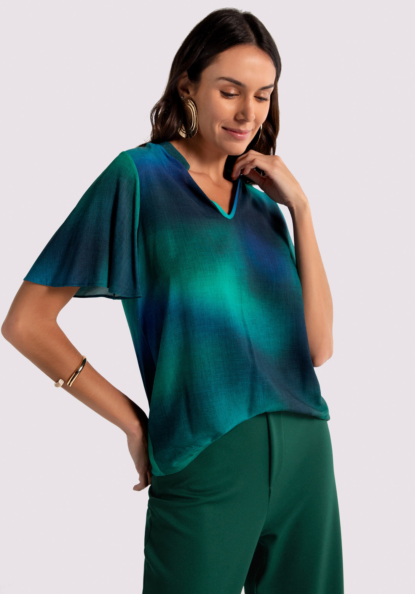 Blusa estampada manga flare clearance