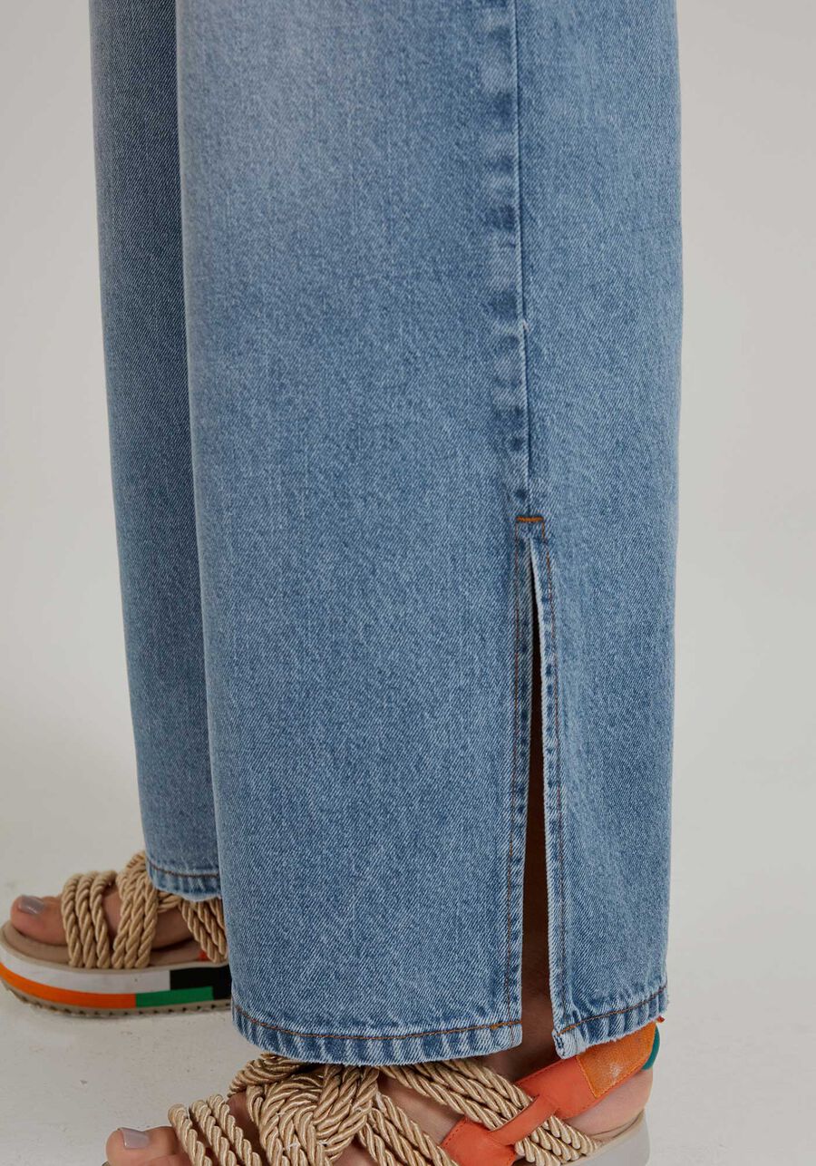 Calça Jeans Wide Leg com Abertura Lateral, , large.
