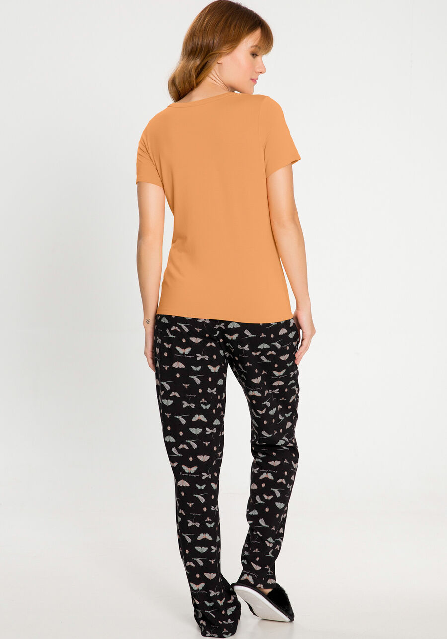 Pijama Estampado com T-shirt e Calça Viscose, . Pijama Estampado com T-shirt e Calça Viscose, , large.