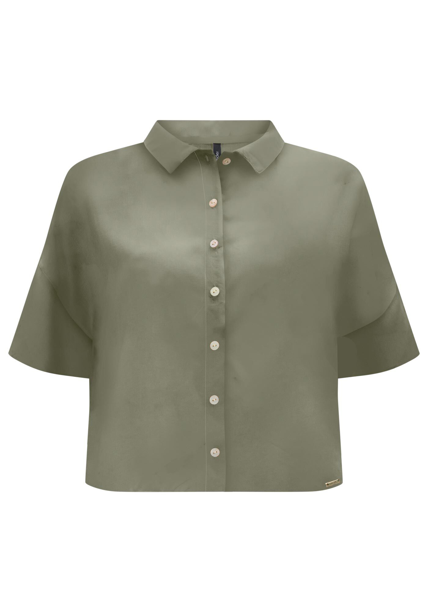 Camisa De Mangas Curtas Com Gola Cl&aacute;ssica E Bot&otilde;es, , large.