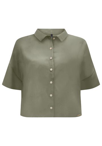 Camisa De Mangas Curtas Com Gola Clássica E Botões, VERDE EUCALIPTO. Camisa De Mangas Curtas Com Gola Clássica E Botões, VERDE EUCALIPTO, large.