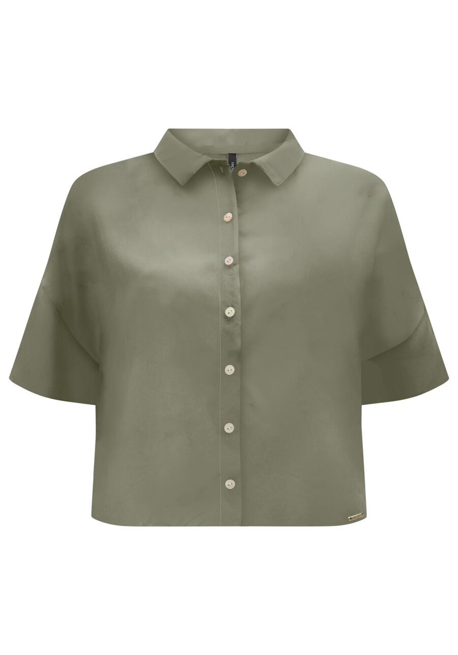 Camisa De Mangas Curtas Com Gola Clássica E Botões, VERDE EUCALIPTO. Camisa De Mangas Curtas Com Gola Clássica E Botões, VERDE EUCALIPTO, large.