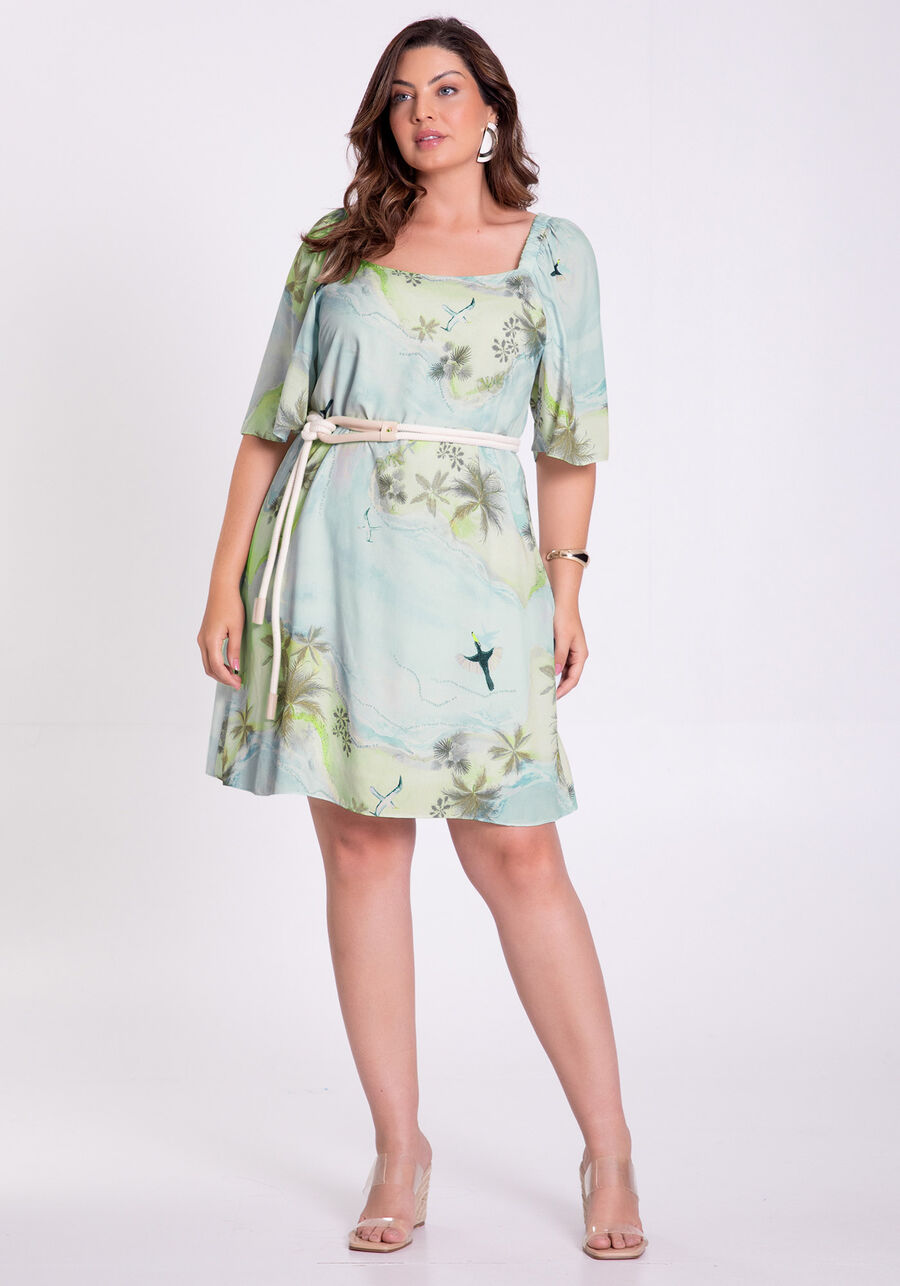 Vestido Curto Plus Size em Viscose Estampado, . Vestido Curto Plus Size em Viscose Estampado, , large.