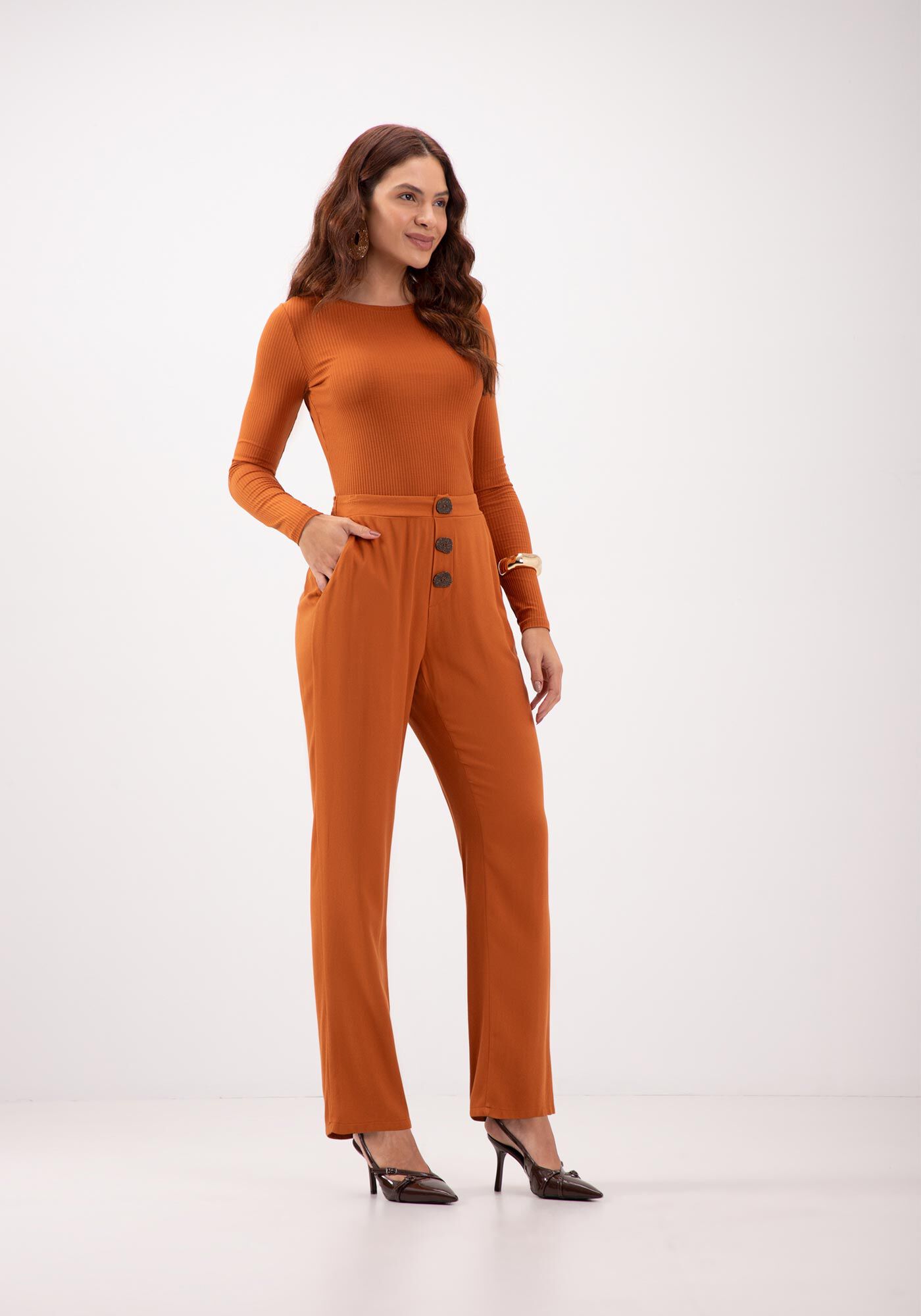 Blusa B&aacute;sica Canelada Manga Longa, , large.