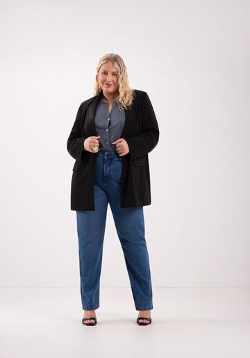 Calça Jeans Reta Plus Size Com Cintura Alta Chapa Barriga, JEANS. Calça Jeans Reta Plus Size Com Cintura Alta Chapa Barriga, JEANS, large.