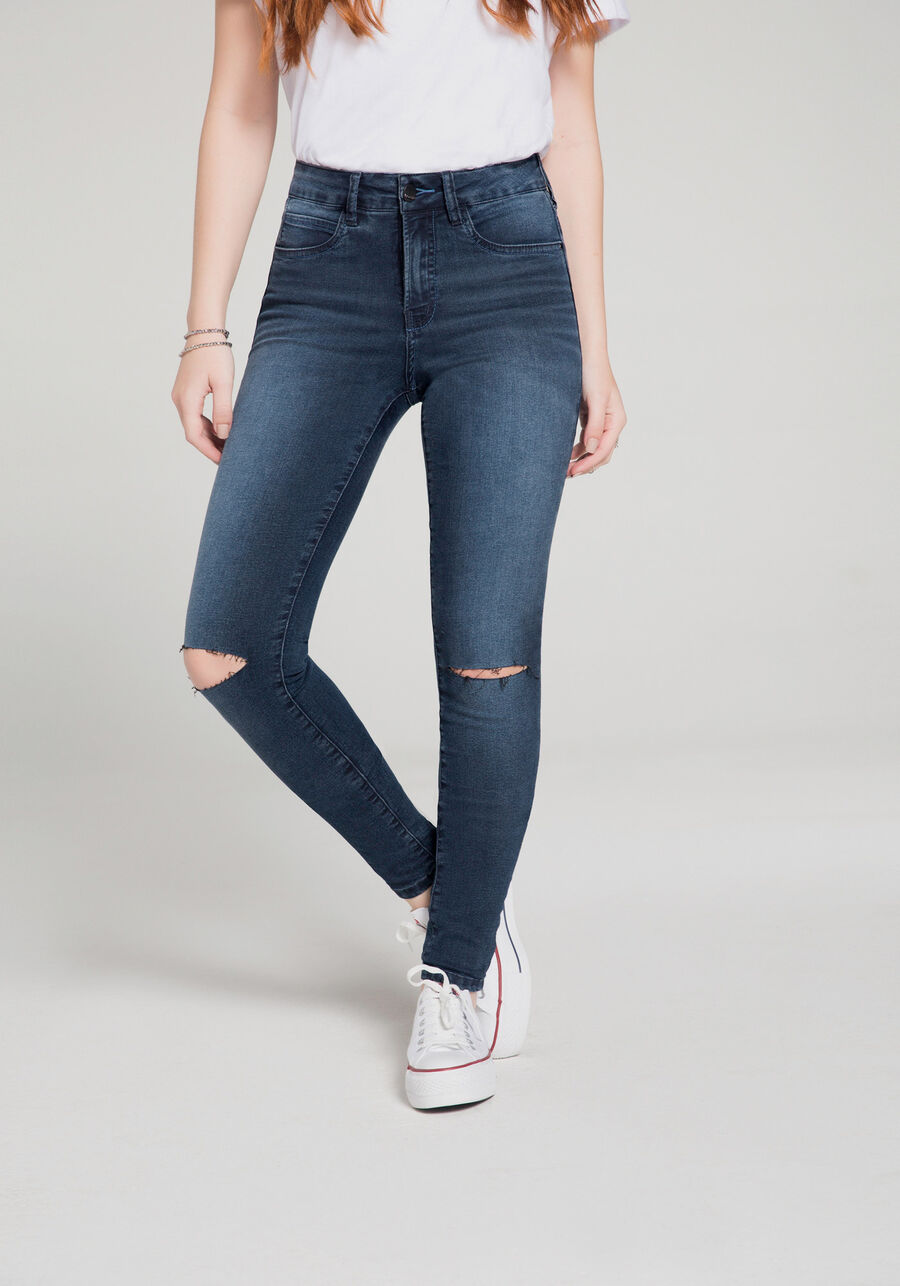 Calça Jeans Skinny Chapa Barriga com Cintura Média, JEANS. Calça Jeans Skinny Chapa Barriga com Cintura Média, JEANS, large.