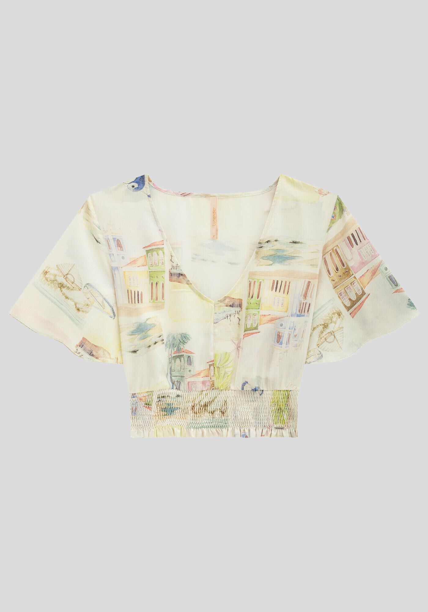 Blusa Estampada em Viscose com El&aacute;stico, , large.