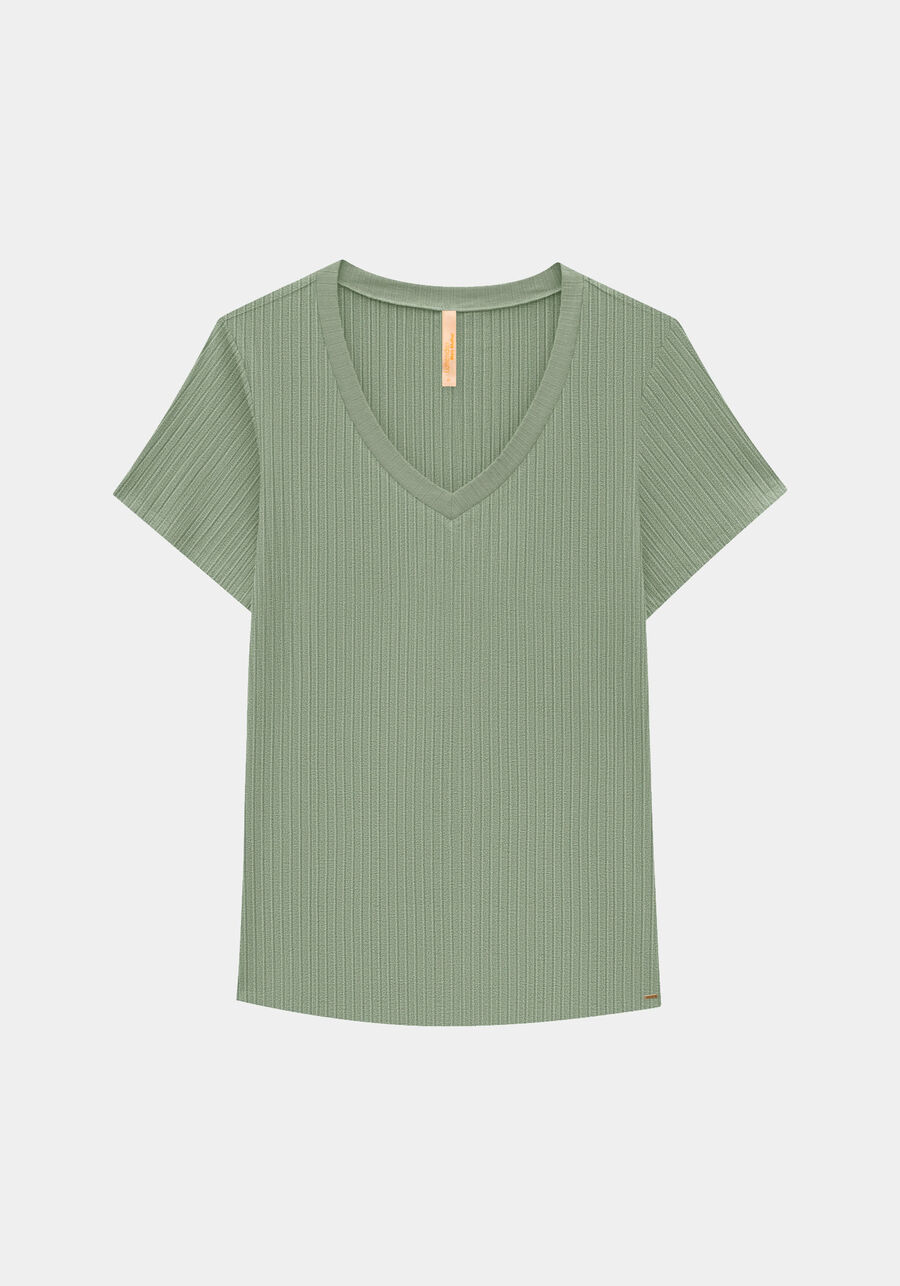 Blusa Básica Em Malha Canelada Com Mangas Curtas E Decote V, . Blusa Básica Em Malha Canelada Com Mangas Curtas E Decote V, , large.