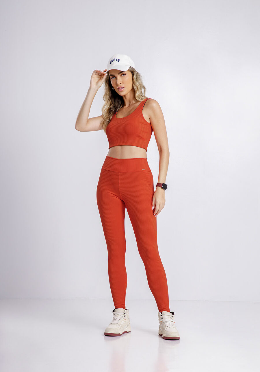 Calça Legging Cintura Alta Canelada, LARANJA. Calça Legging Cintura Alta Canelada, LARANJA, large.
