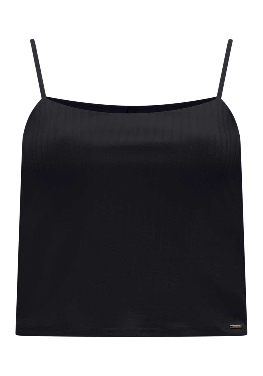 Blusa Regata Curta De Alças Finas Em Malha Canelada, PRETO REATIVO. Blusa Regata Curta De Alças Finas Em Malha Canelada, PRETO REATIVO, large.