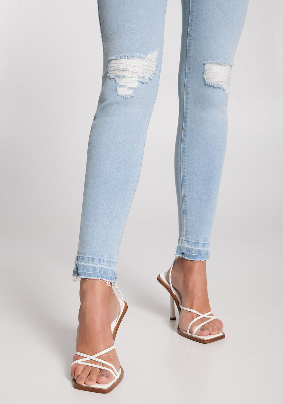 Calça Jeans Claro Skinny Destroyed Chapa Barriga, . Calça Jeans Claro Skinny Destroyed Chapa Barriga, , large.