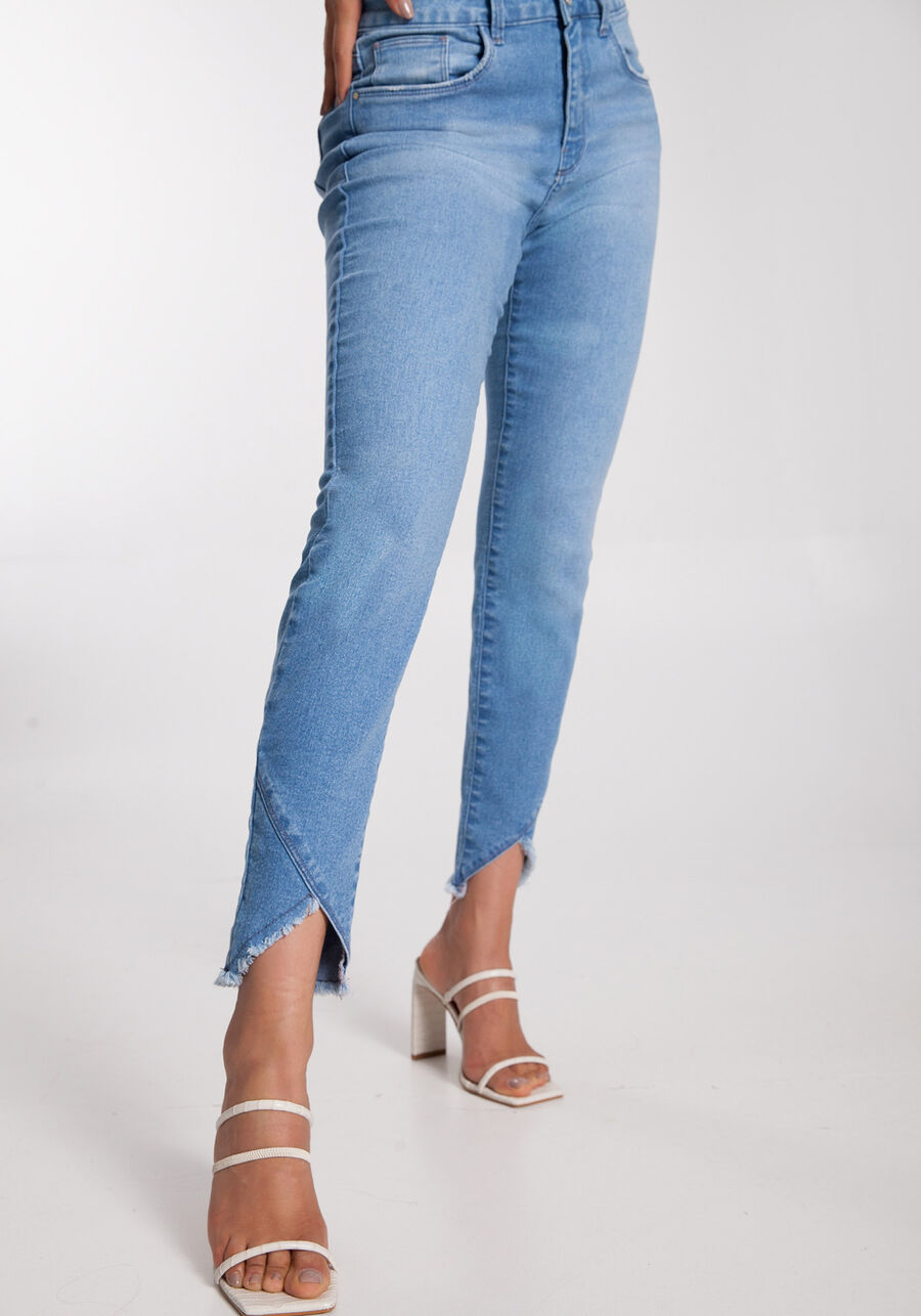 Calça Jeans Skinny Cropped com Detalhe Barra, , large.