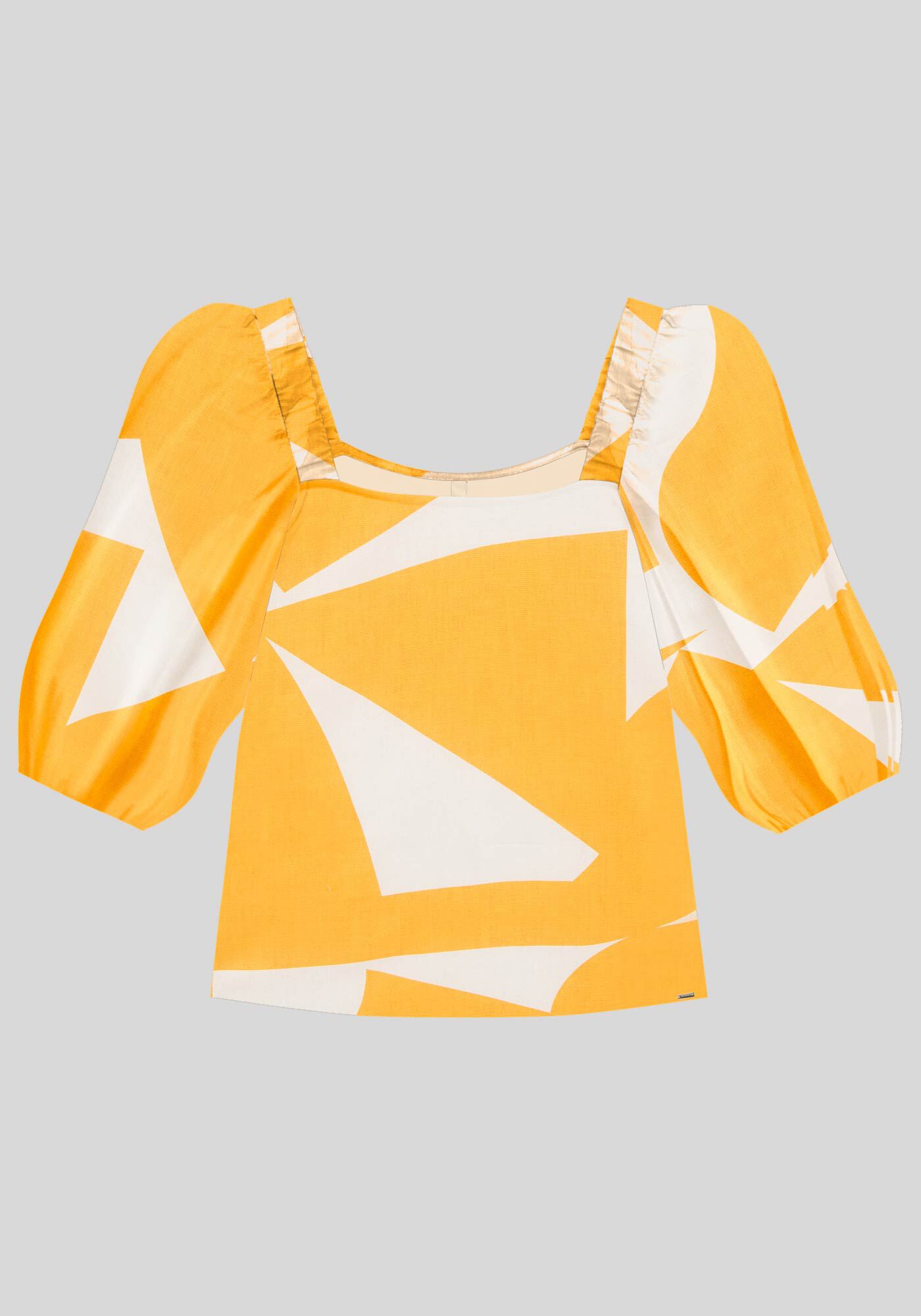 Blusa Plus Size Manga 3/4 com Decote Quadrado, FRAGMENTOS AMARELO, large.