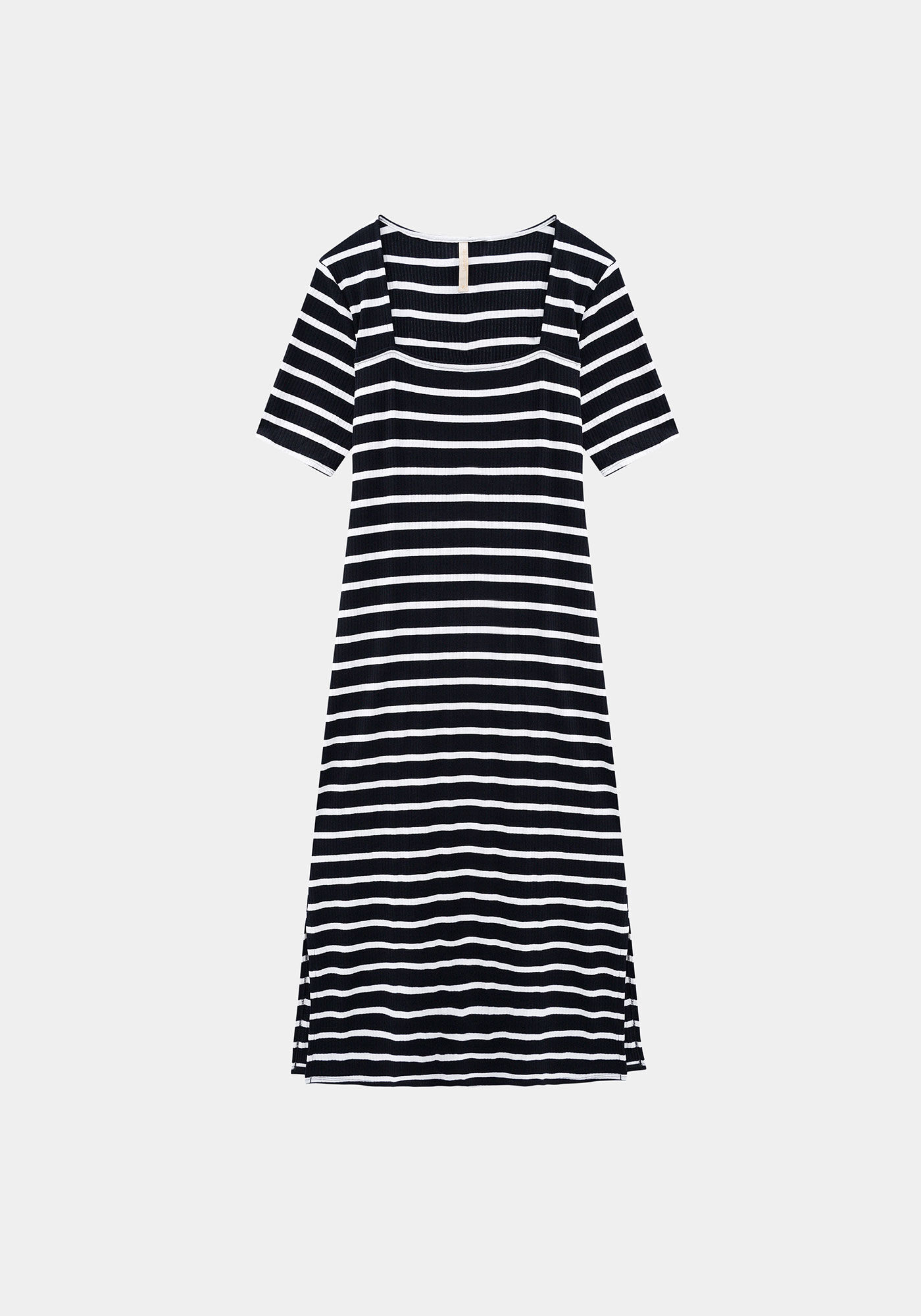Vestido Midi Malha Canelado, PRETO LISTRADO, large.