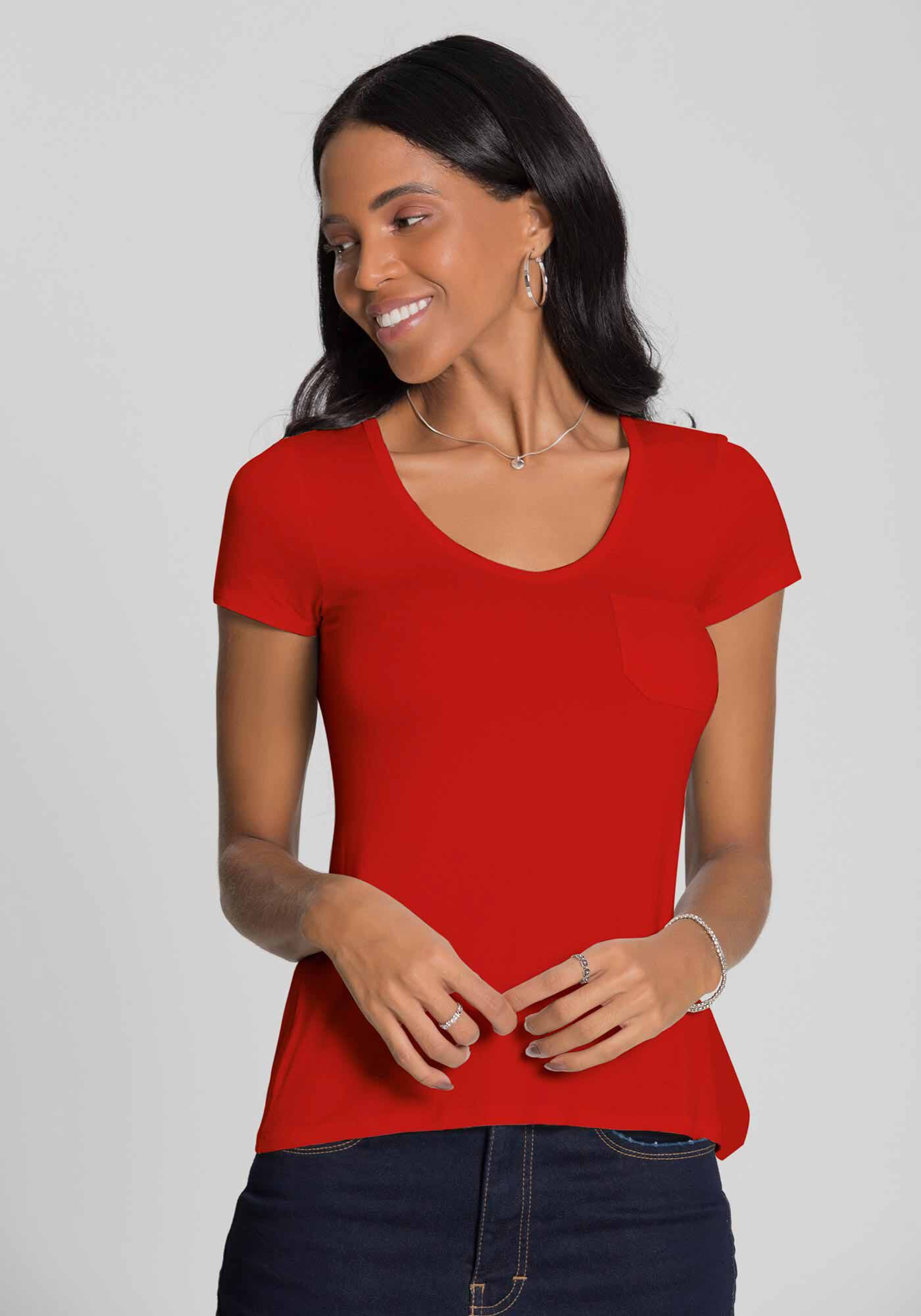 Blusa B&aacute;sica em Malha Viscose com Bolso, , large.