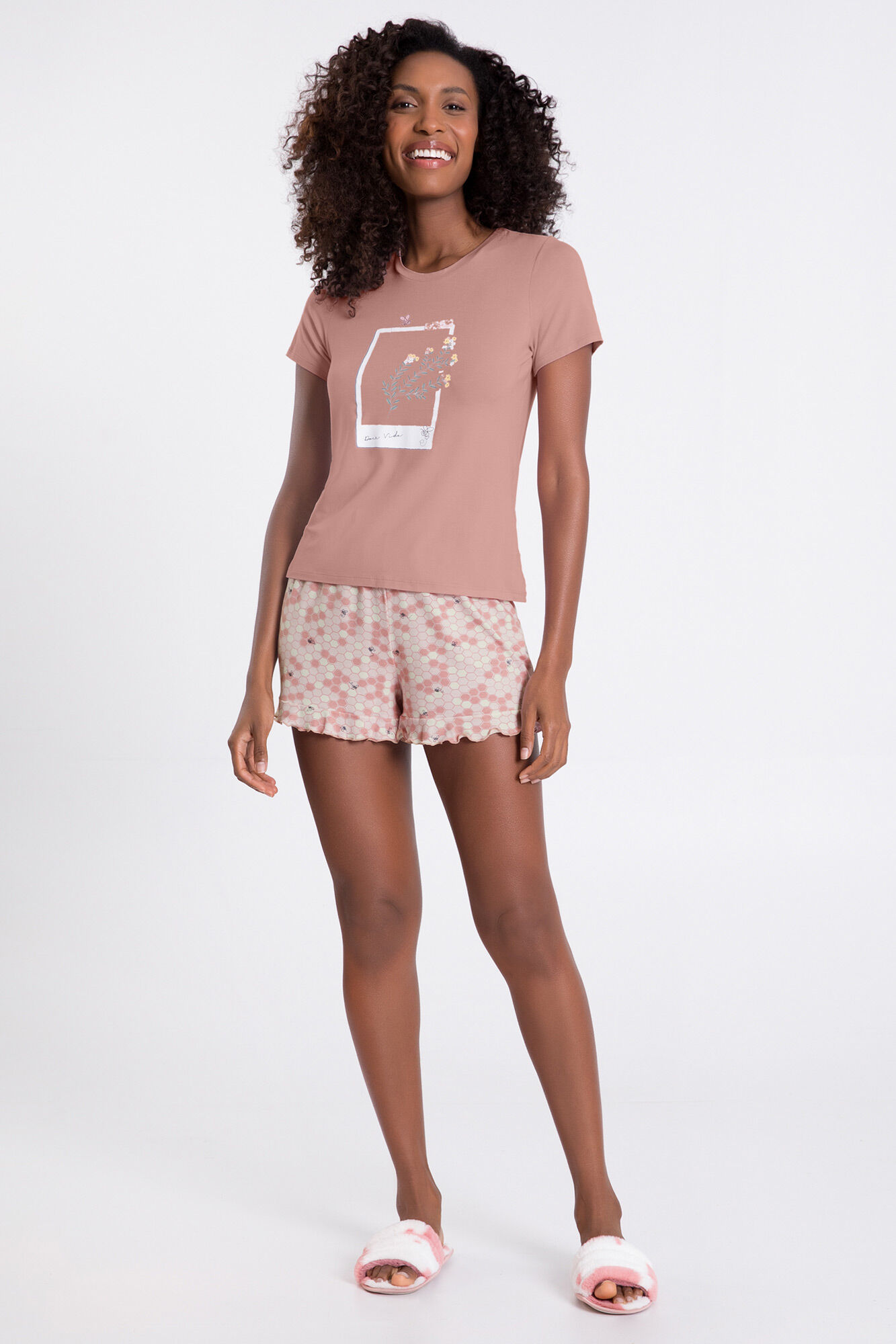 Pijama Curto em Viscose com Babados, , large.