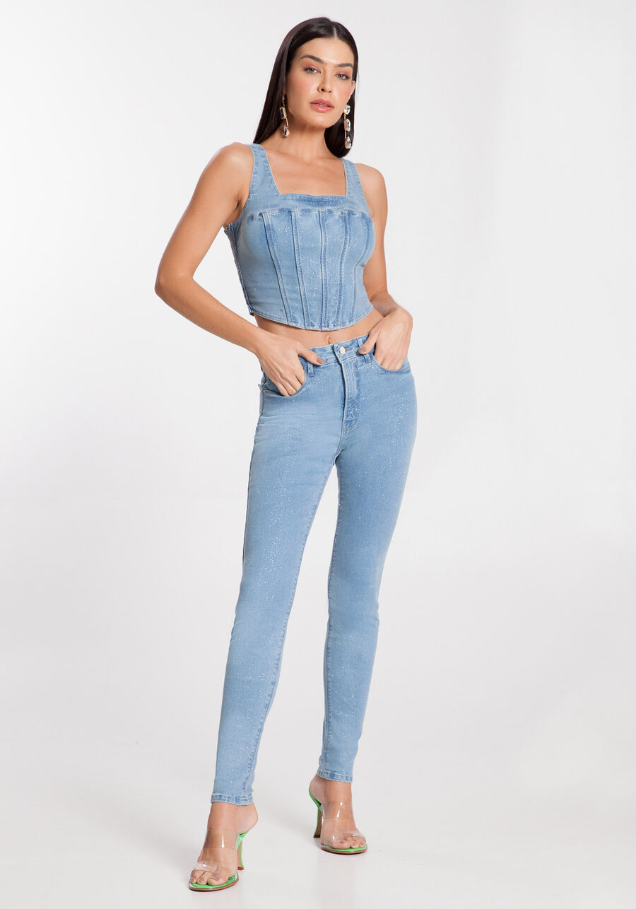 Top Jeans Cropped Corset com Glitter, , large.