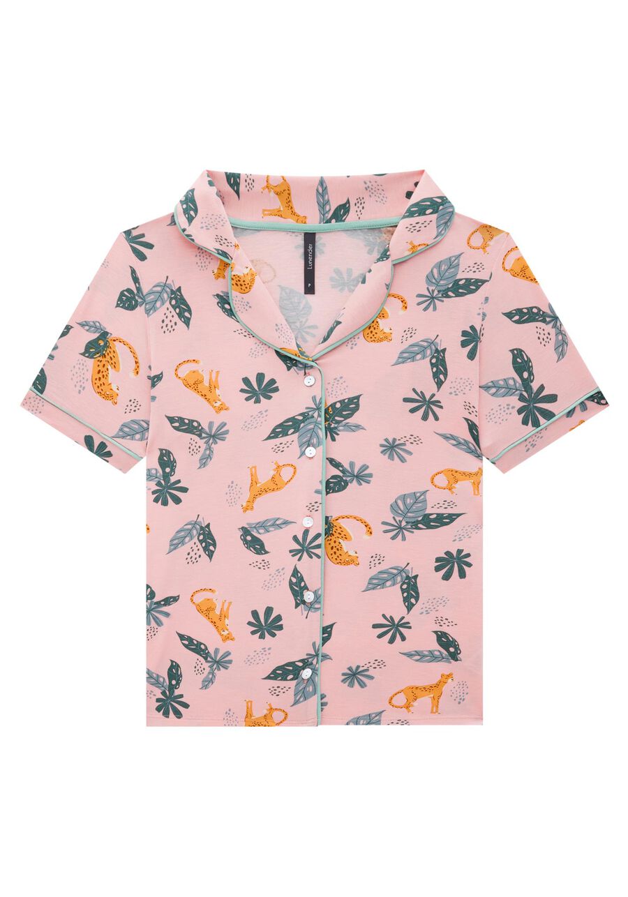 Pijama Estampado com Camisa Manga Curta e Shorts, . Pijama Estampado com Camisa Manga Curta e Shorts, , large.