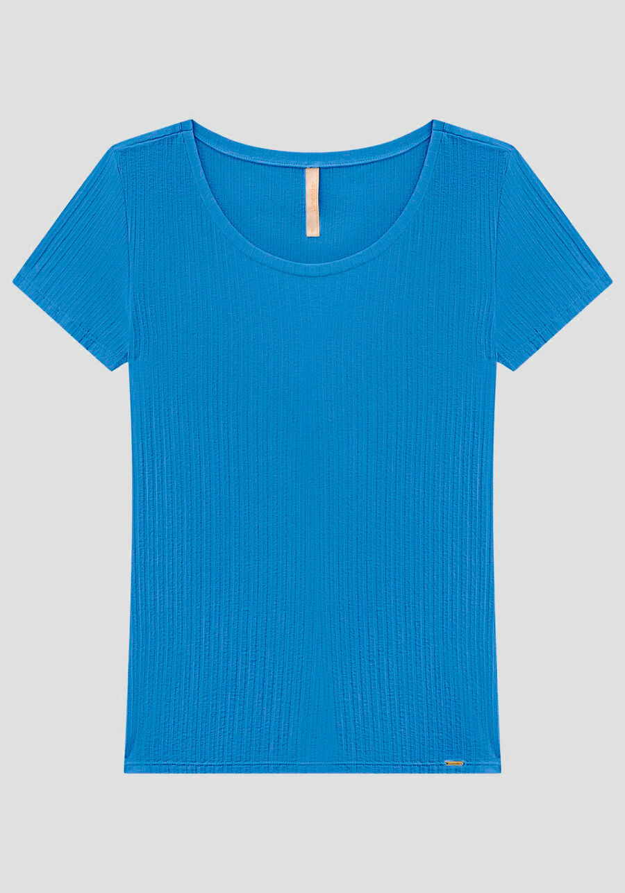 Blusa Em Malha Canelada Com Mangas Curtas E Decote Redondo, . Blusa Em Malha Canelada Com Mangas Curtas E Decote Redondo, , large.