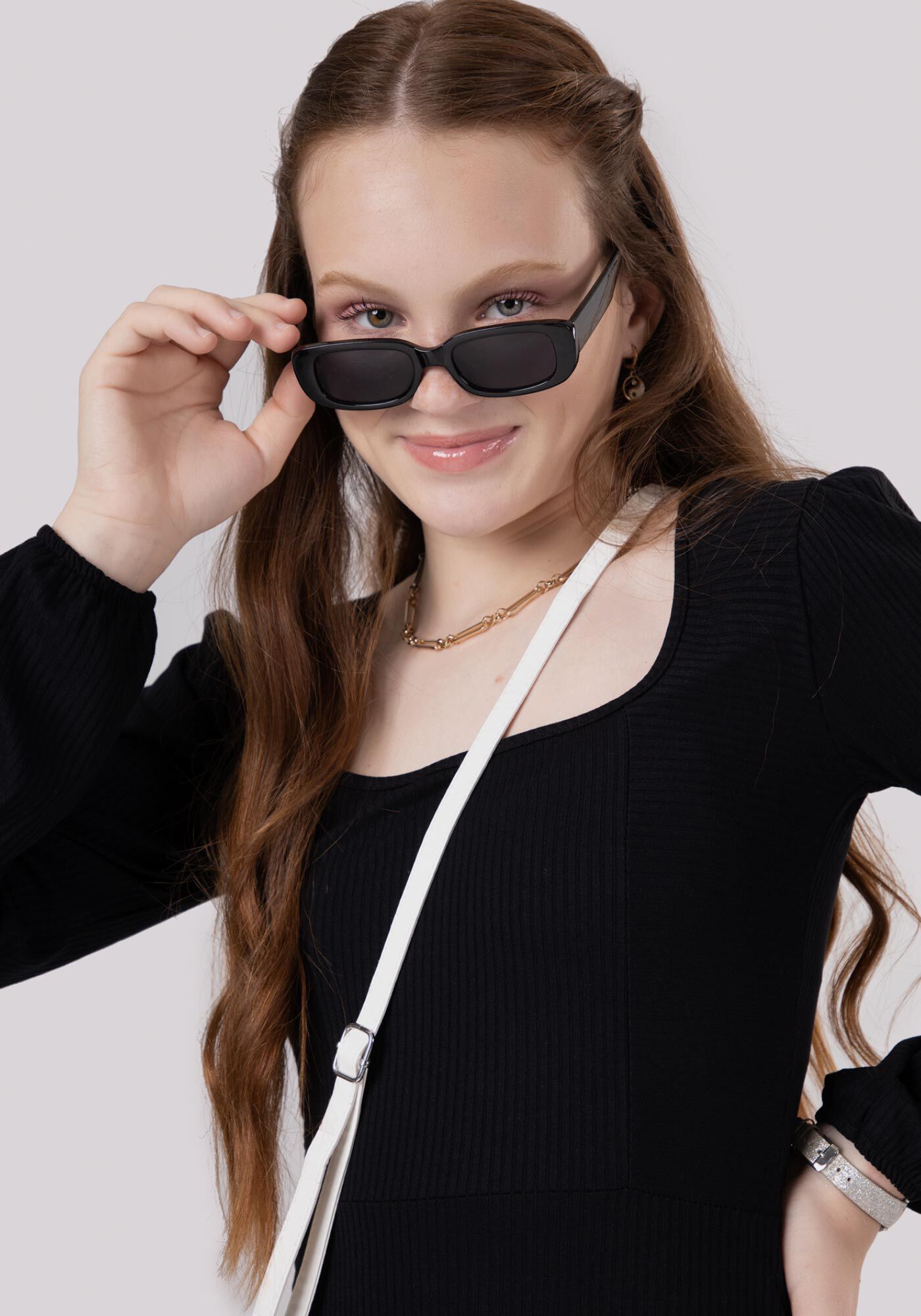 Vestido Curto Juvenil Canelado com Manga Longa, , large.