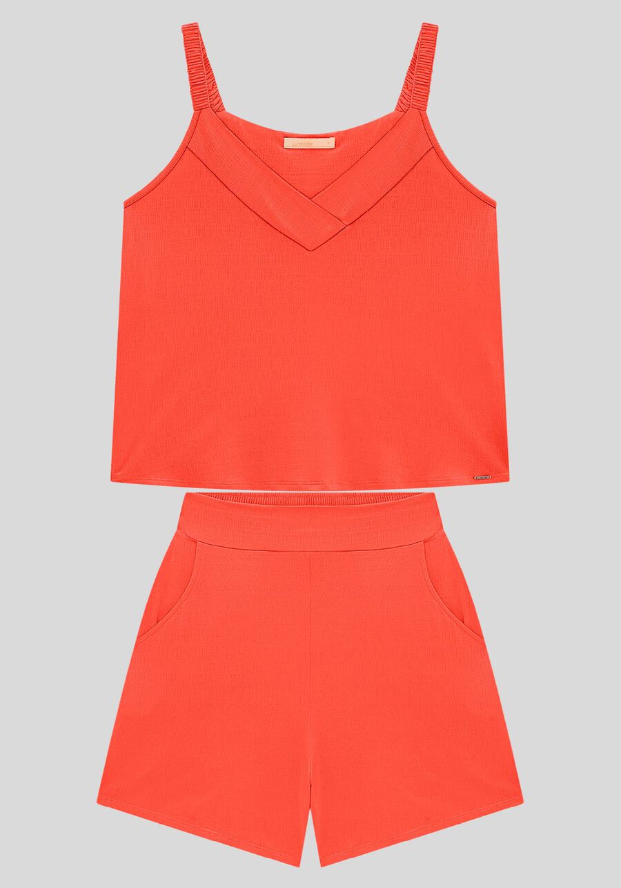 Conjunto em Malha com Blusa Decote V e Shorts, . Conjunto em Malha com Blusa Decote V e Shorts, , large.