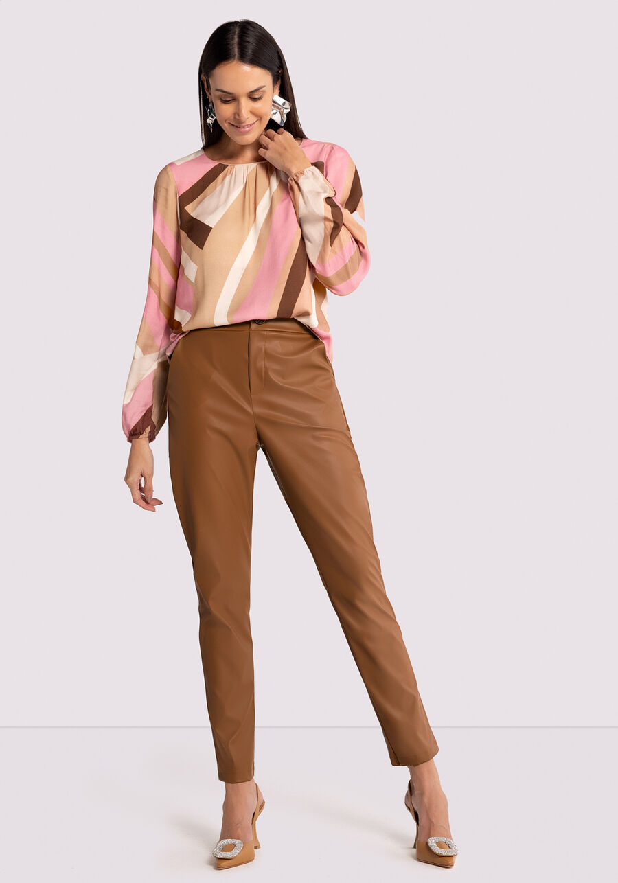 Blusa Manga Longa Bufante em Viscose Estampada, PARALELOS ROSA. Blusa Manga Longa Bufante em Viscose Estampada, PARALELOS ROSA, large.