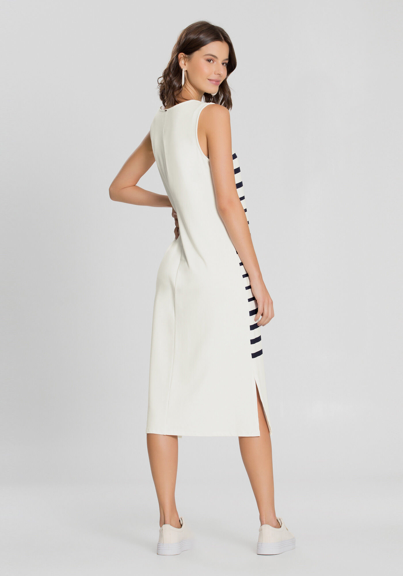 Vestido Midi Moletom Viscose Listrado Lunender
