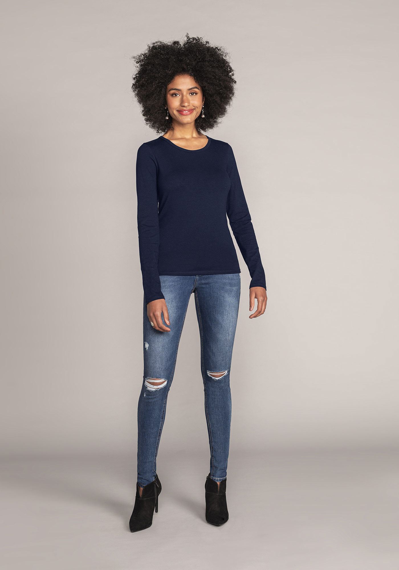 Blusa Manga Longa em Malha Cotton B&aacute;sica, , large.