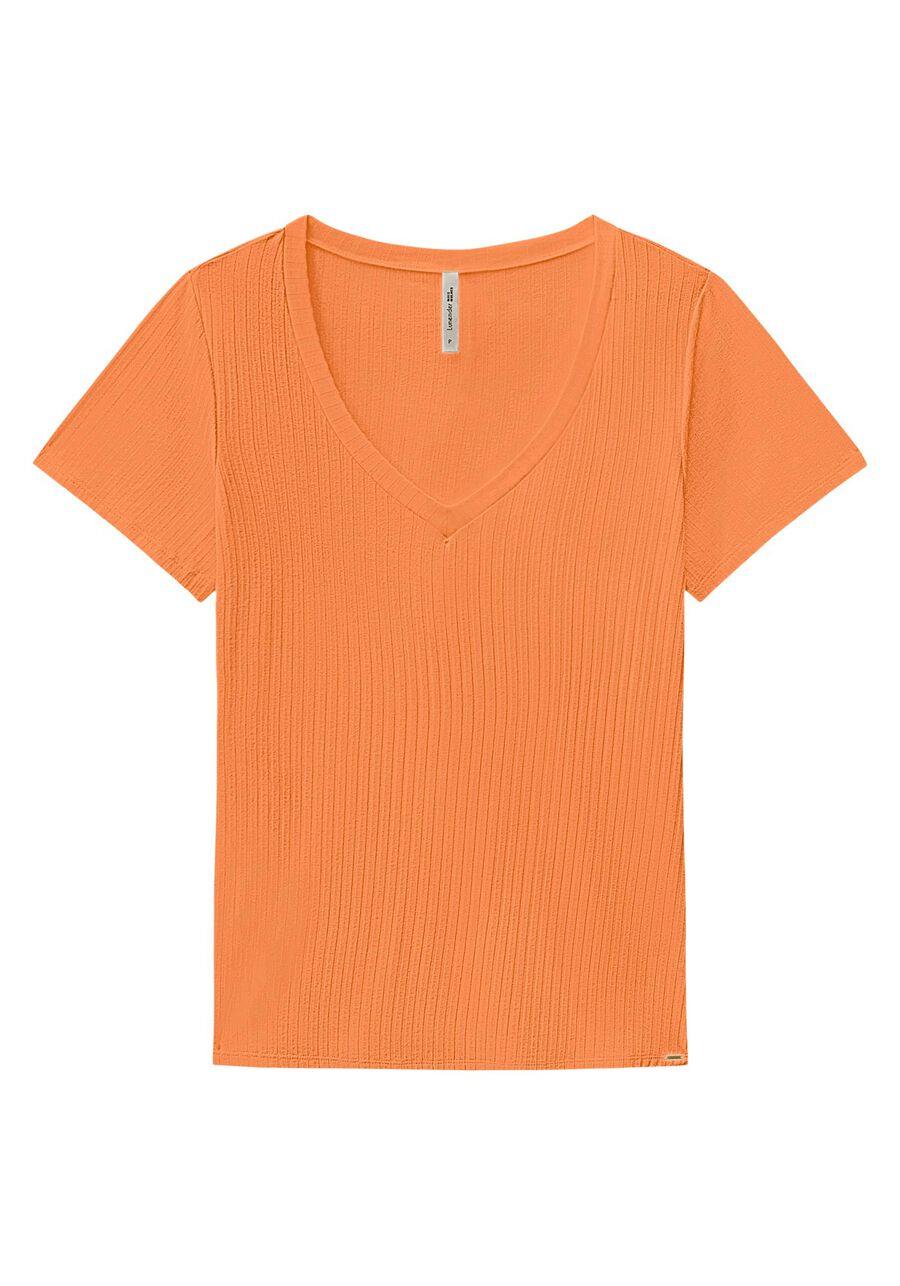Blusa Básica Em Malha Canelada Com Mangas Curtas E Decote V, . Blusa Básica Em Malha Canelada Com Mangas Curtas E Decote V, , large.