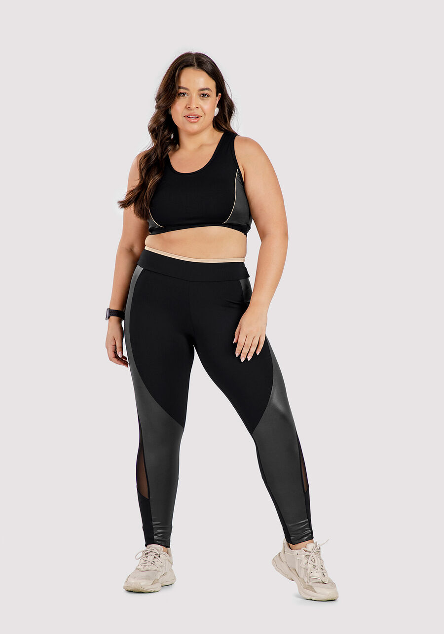 Calça Legging com Recorte Cirrê e Tule, . Calça Legging com Recorte Cirrê e Tule, , large.