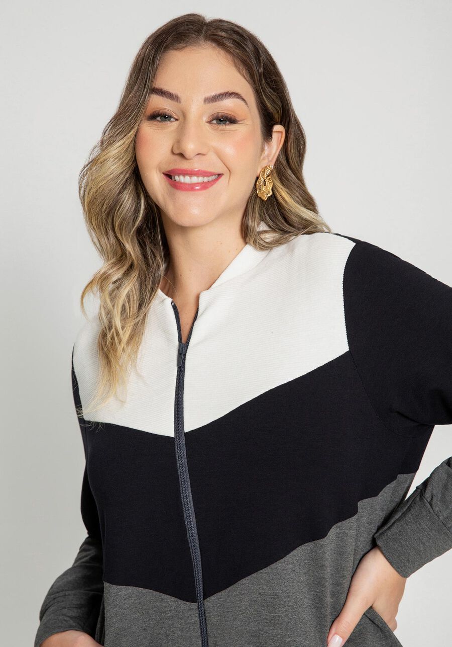 Jaqueta em Moletom com Recortes Plus Size, . Jaqueta em Moletom com Recortes Plus Size, , large.