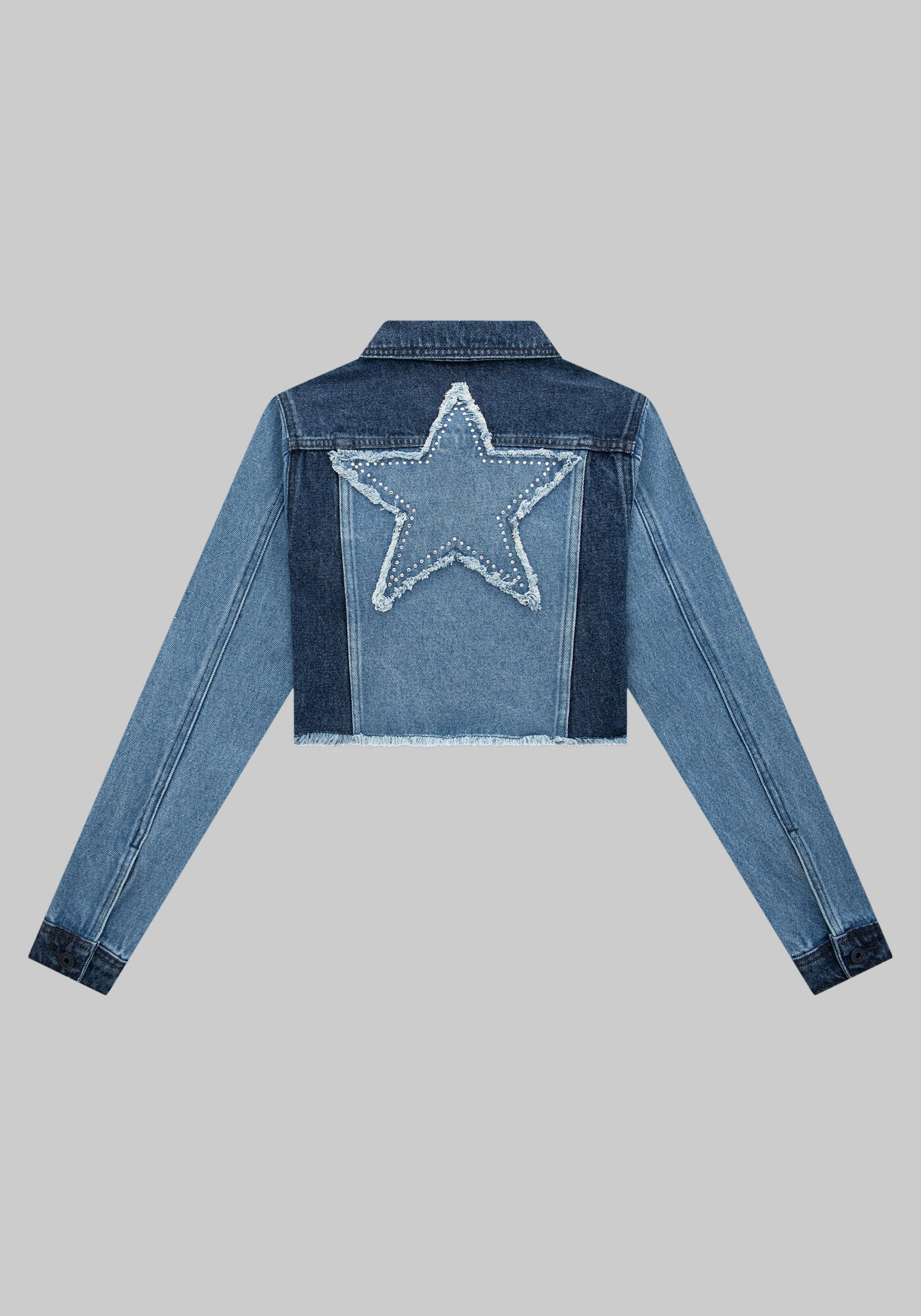 Jaqueta Jeans Bicolor Juvenil com Patch Estrela, , large.