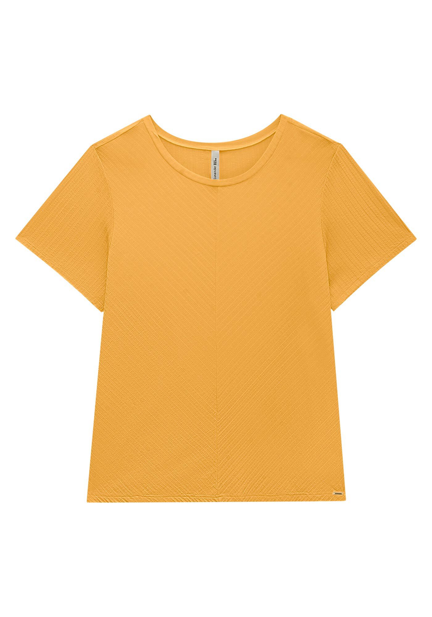 Blusa B&aacute;sica Canelada De Mangas Curtas Com Recorte Frontal, , large.