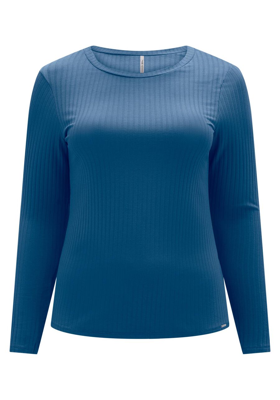 Blusa Básica De Mangas Longas Plus Size Em Malha Canelada, . Blusa Básica De Mangas Longas Plus Size Em Malha Canelada, , large.