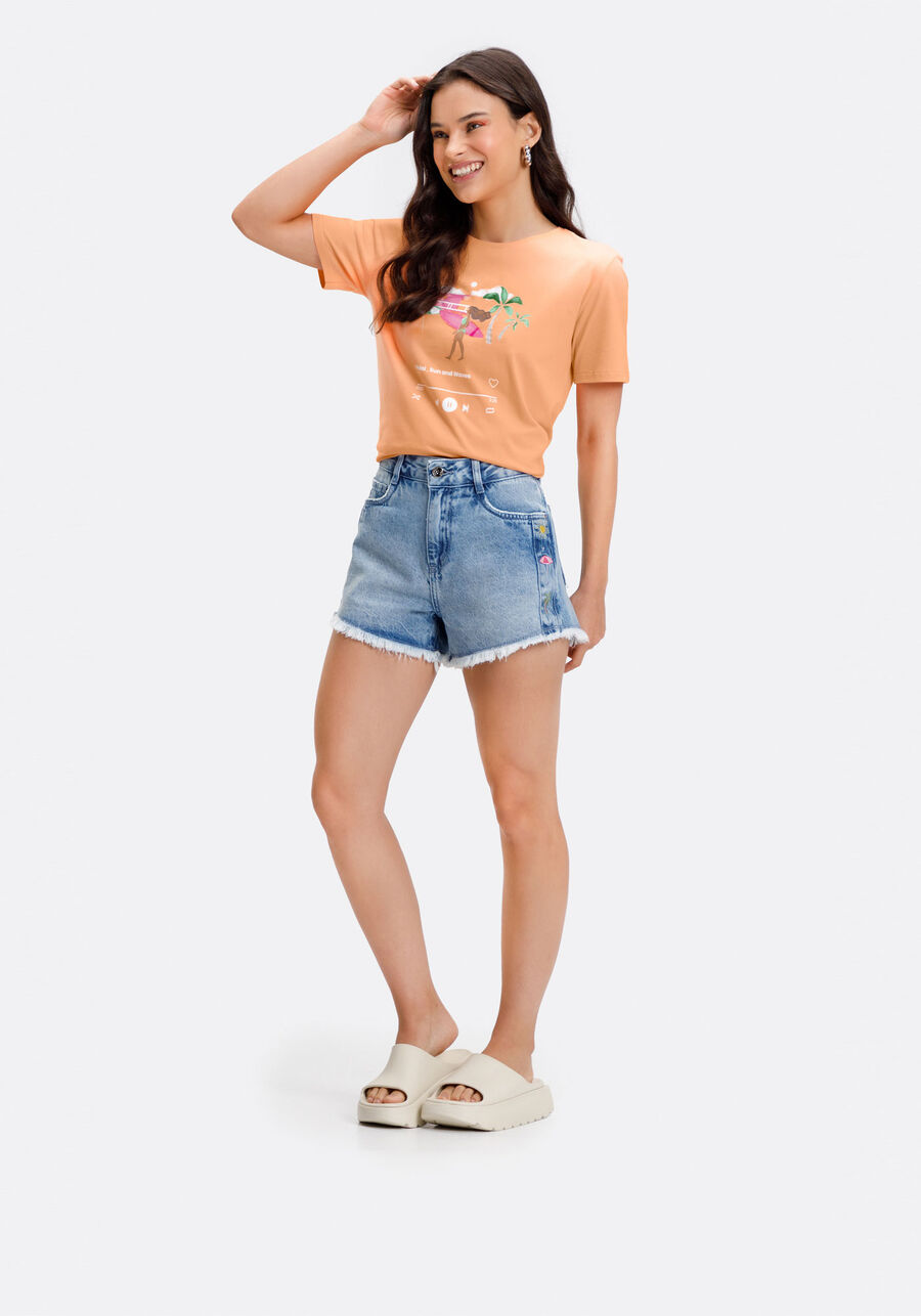 Shorts Jeans Juvenil Com Cintura Média E Bordados Laterais, . Shorts Jeans Juvenil Com Cintura Média E Bordados Laterais, , large.