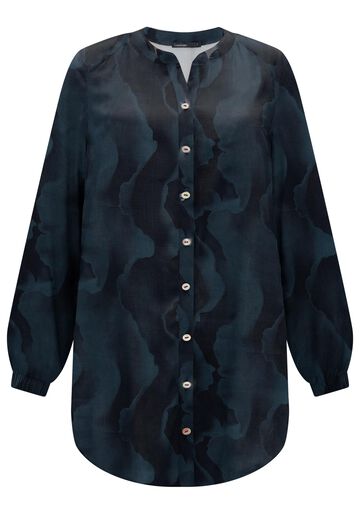 Camisa Alongada De Mangas Longas Com Gola Padre, GEADA AZUL. Camisa Alongada De Mangas Longas Com Gola Padre, GEADA AZUL, large.