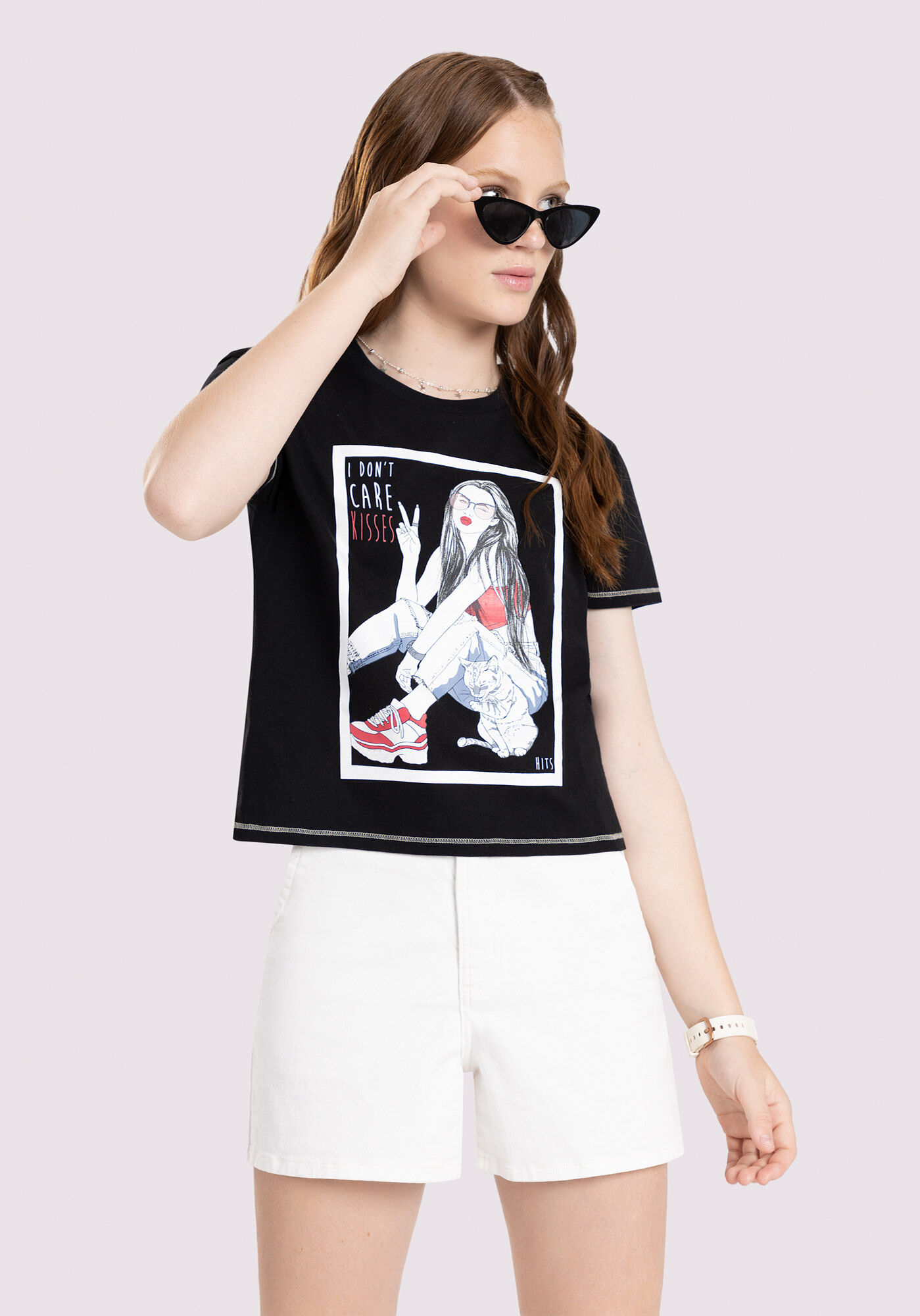 T-shirt Juvenil em Malha Estampada, PRETO REATIVO, large.