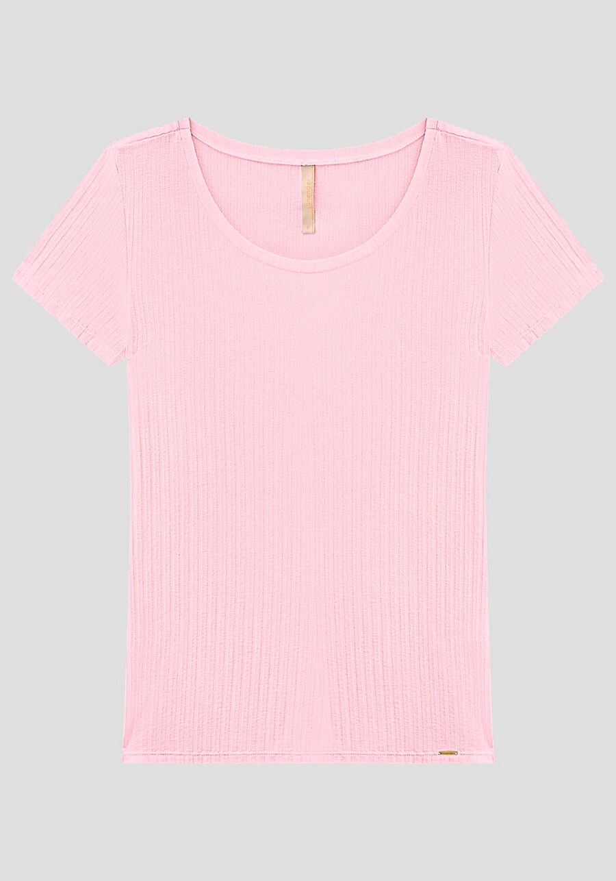 Blusa Em Malha Canelada Com Mangas Curtas E Decote Redondo, . Blusa Em Malha Canelada Com Mangas Curtas E Decote Redondo, , large.