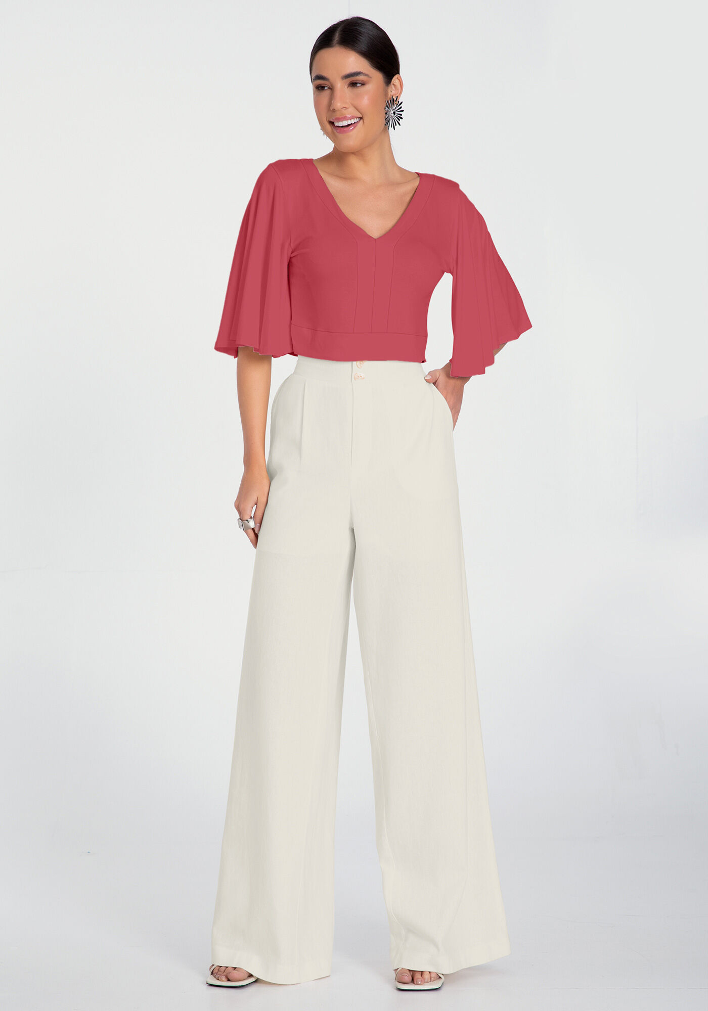 Blusa Cropped em Malha Viscose com Manga Flare, , large.