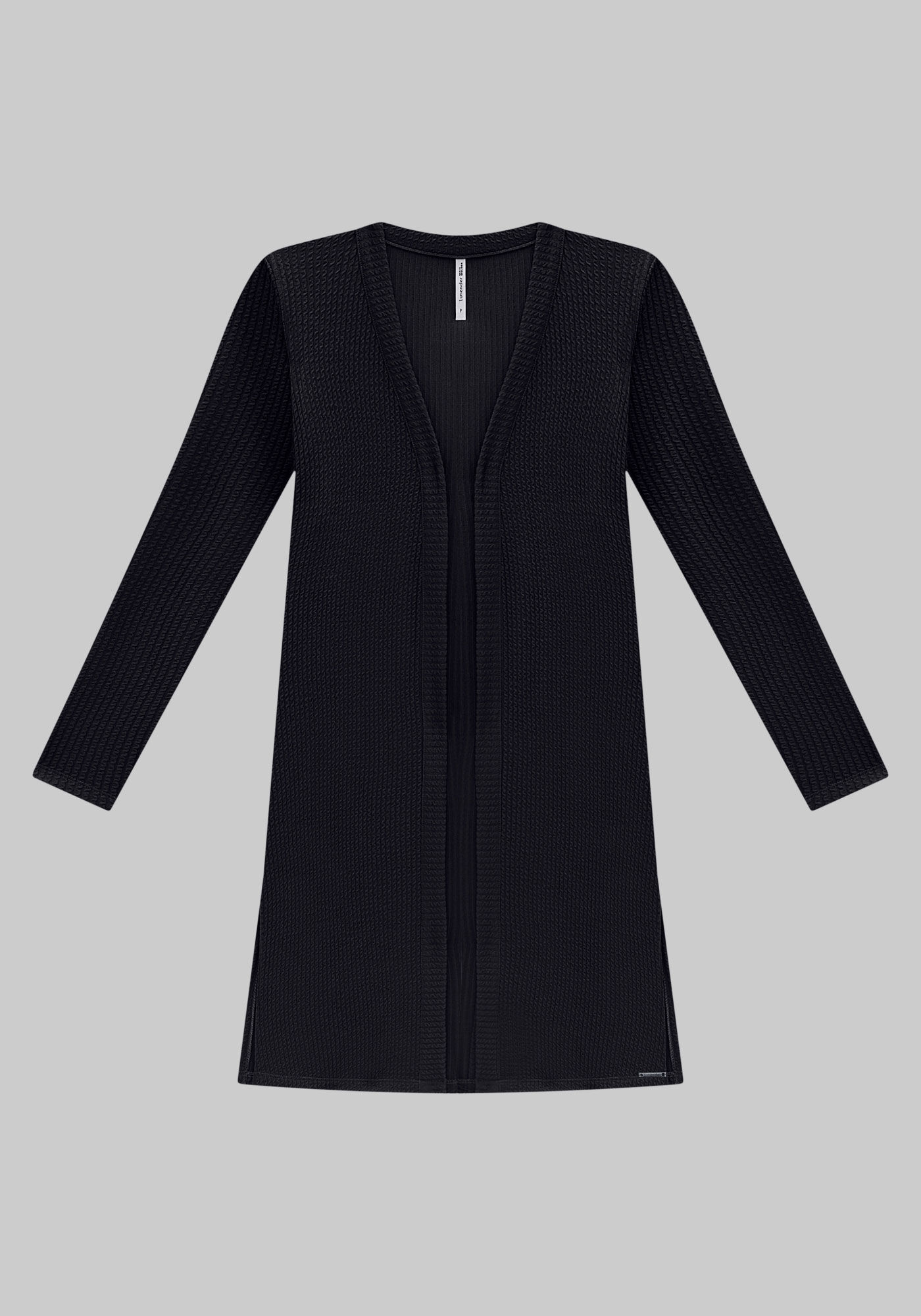 Cardigan Alongado Plus Size em Malha Texturizada, PRETO REATIVO, large.
