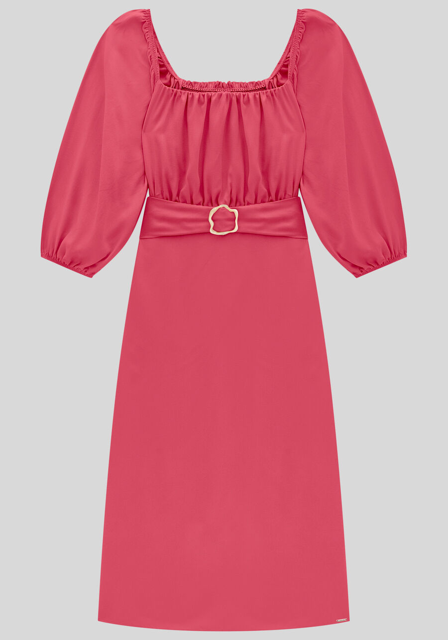 Vestido Midi em Viscose com Decote Quadrado e Cinto, ROSA MORENA, large.